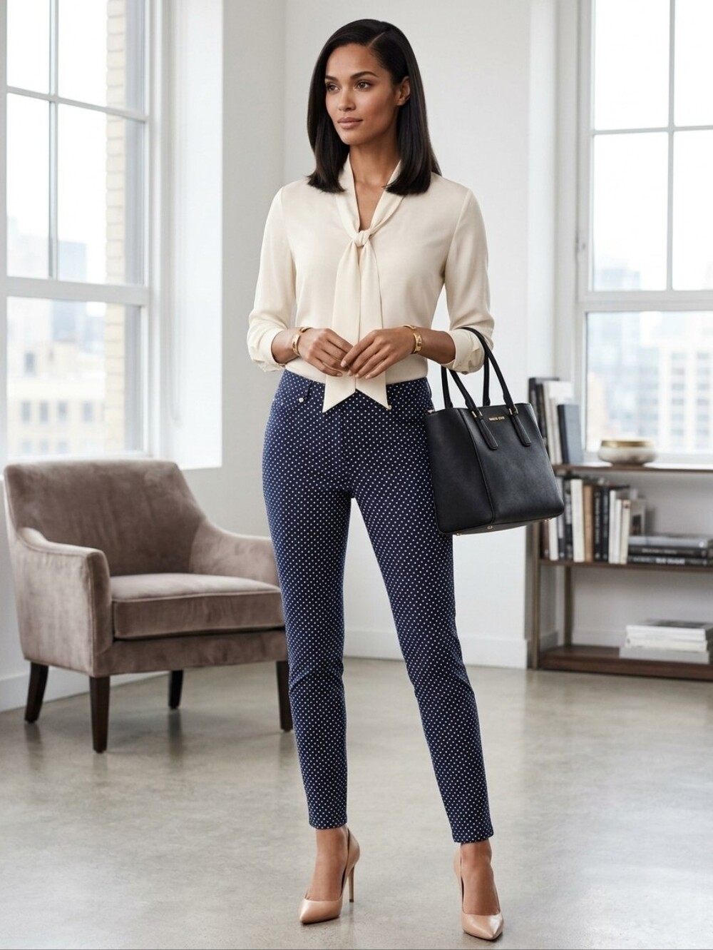 NWT MICHAEL Michael Kors "Navy💙White🤍Polka Dot Pull-On Pants" Stretch🙌🏻 LRG